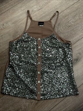 Daytrip Brown Sequin Button-Front Cami